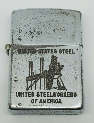 Vintage 1953 2 Sided Steel Case Zippo Lighter Us Steel Steelworkers Plant Visit