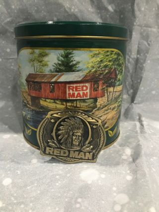 1988 Limited Edition Red Man Chew Tobacco Belt Buckle & Tin Container