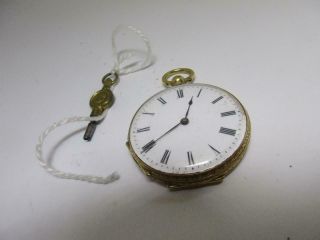 Antique 18ct Gold Pocket Watch Ticks Away Happily Enamel Face 5.  5x3.  5cm 2.  2x1.  7 "