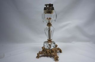 Vtg Antique Crystal Glass W/metal Base & Top Table Lighter Clear.  Made In Japan