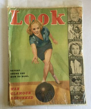 3 Vintage Magazines w/Woman Bowling On Cover: Look (‘38),  Pic (‘44) & See (‘44) 2