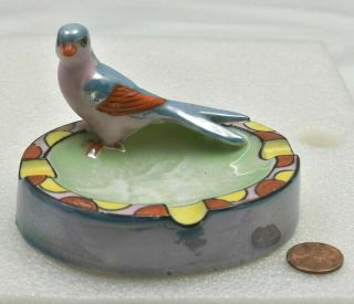 Rare Vintage Lusterware Ashtray With Blue Bird Made In Japan Art Deco Pattern