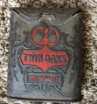 Vintage Twin Oaks Top Pocket Embossed Tobacco Tin / Hinged Top