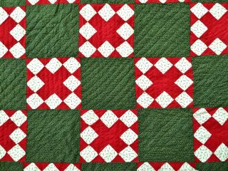 Antique 1870 ' s Hand Stitched 7 - 8 spi Red & Green Crossroads Quilt 82x79 2