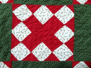 Antique 1870 ' s Hand Stitched 7 - 8 spi Red & Green Crossroads Quilt 82x79 3