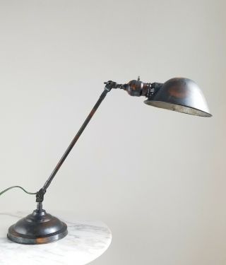 Antique FARIES Industrial Desk Lamp - Japanned Finish - Articulated - Machine Age 3