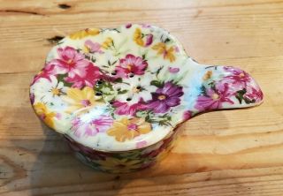 Vintage Hand Painted 2 Piece Porcelain Tea Strainer Chintz Floral Flowers