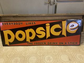 Vintage Antique Popsicle Metal Tin Sign Embossed Rare Gas Oil Nos