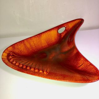 Vtg Atomic Era Mid Century Mcm Ceramic Boomerang Ashtray Burnt Orange