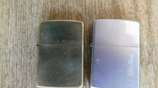 2 Zippo Lighters,  Vintage One Solid Brass The Other Marlboro Brushed Chrome,  I