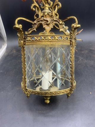 Vintage Brass & Glass Ceiling Hanging Lantern / Lamp / Light Made in Spain 2