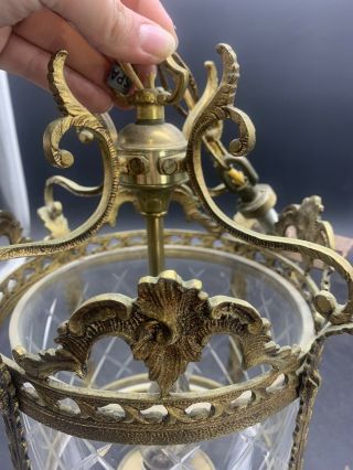 Vintage Brass & Glass Ceiling Hanging Lantern / Lamp / Light Made in Spain 3