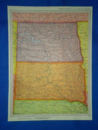 Vintage 1958 Atlas Map North & South Dakota Old & Authentic S&h