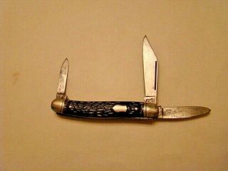 Vintage Imperial Prov Ri Usa 3 Blade Pocket Knife Black Jigged Derlin Very Good