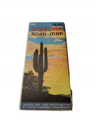 1939 Arizona Road Map Official State Highway Department Vintage Commiss