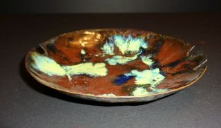 Vintage Enamel Copper Metal Bowl Ashtray MID - CENTURY MODERN ABSTRACT MCM Signed 2