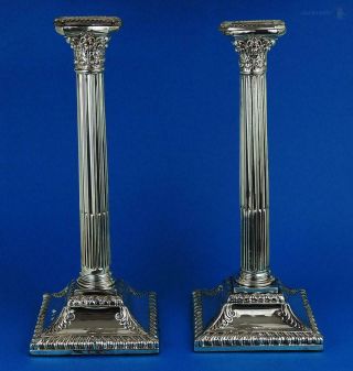 Grand 18thc George Iii Old Sheffield Plate Column Candlesticks C1765 12 Inches