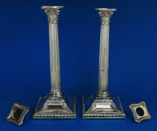 Grand 18thC GEORGE III OLD SHEFFIELD PLATE COLUMN CANDLESTICKS c1765 12 Inches 2