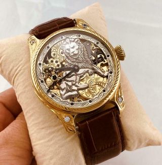 1943 Omega Skeleton Swiss Pocket Watch 15 Jewels In Over Size Fancy Display Case