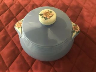 Vintage Halls Superior Quality Kitchenware 1259 Blue Casserole Dish Rose Parade