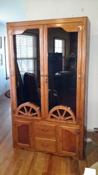 Vintage Wagon Wheel Ranch Oak A Brandt Gun Cabinet