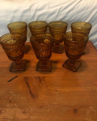 Vintage Set Of 7 Indiana Amber Glass 