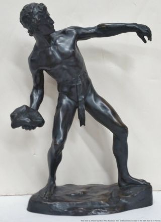 Antique Ferdinand Lugerth Lg Bronze Sculpture Semi Nude Male Athlete Statue Nr