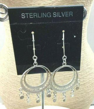 Vintage Sterling Earrings 925 Silver Turkish Filigree Wirework Dangle Kuchi Hoop