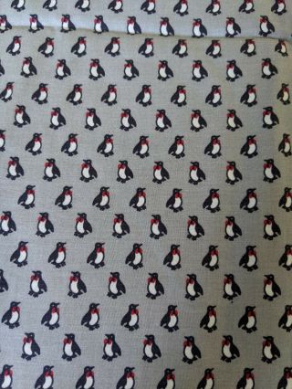 2 3/4 Yd,  Vintage 50s 60s Ameritex Gray Black Red Penguin Bow Tie Print Fabric