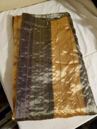 Vintage Springmaid Bazaar Stripe Gray Gold Green Fabric Shower Curtain