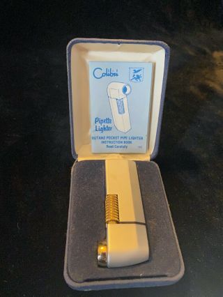 Vtg Silver Tone Colibri Pipette Lighter Butane Pocket Pipe Box Instruction Book