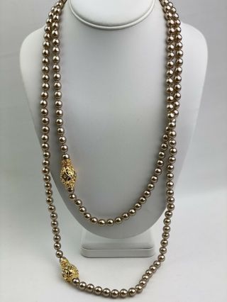 Joan Rivers Faux Pearl Gold Closure Convertible Long Necklace 60 Inch Vtg