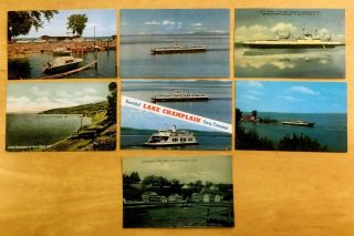 7 Antique & Vintage Postcards All Port Kent,  Ny Lake Champlain Ships C1906 - 1980