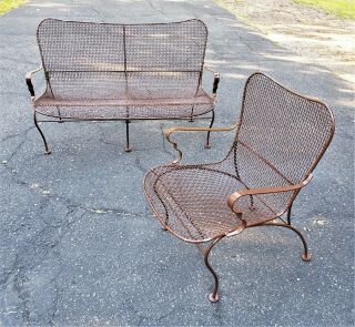 (2) Piece Russell Woodard Wrought Iron Patio Furniture Set Mid - Century Vintage