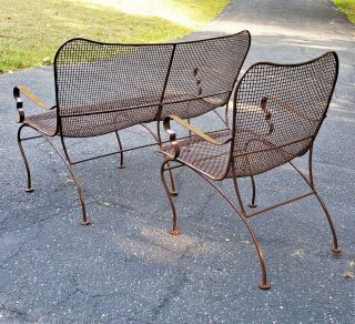 (2) piece Russell Woodard wrought iron patio furniture set Mid - Century Vintage 3