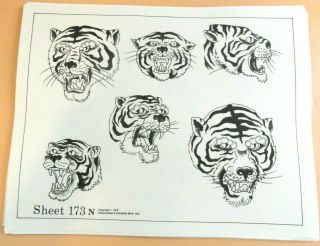 Vintage 1978 Spaulding & Rogers Tattoo Flash Sheet 173n Tigers