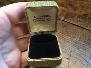 Antique Vintage Green Marbled Leatherette Ring Jewelry Presentation Box Usa