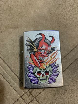 Zippo Lighter Devil And Skull Tatoo Design