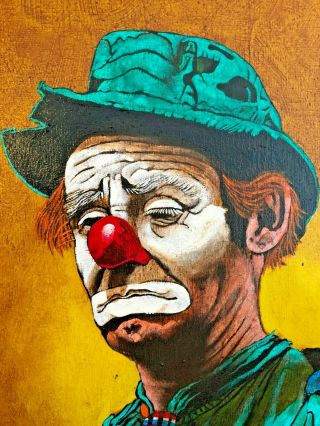 Signed John Peers Oil Painting Canvas Sad Clown Emmett Kelly 1960 