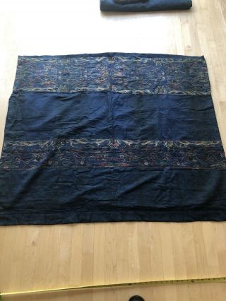 Antique Chinese Blue Dragon Embrodery Silk Square 18th - 19th Century 2
