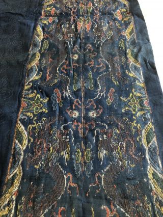 Antique Chinese Blue Dragon Embrodery Silk Square 18th - 19th Century 3