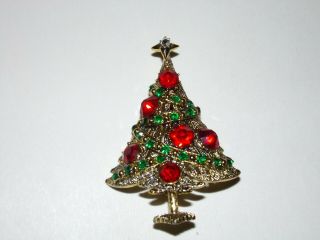 Vintage Signed Hollycraft Rhinestone Christmas Tree Brooch Pin -
