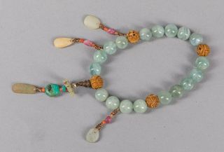 19th Chinese Antique Aquamarine & Jade Prayer Beads