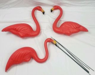 Three Vtg Pink Flamingo Blow Mold Don Featherstone Designed Union Product Yard