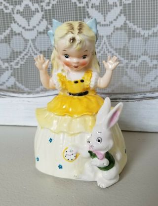Vintage Alice In Wonderland White Rabbit Figurine Napco 1954 Girl