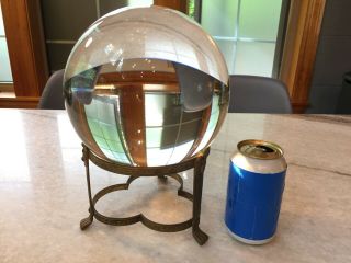Massive 8 ",  Antique,  Crystal Ball W/brass Metal Stand