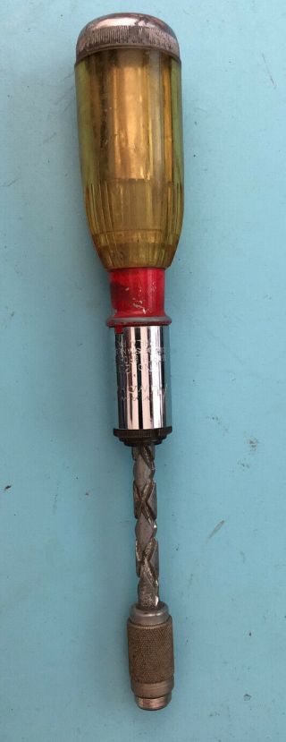 Vintage Stanley Handyman Yankee No.  233h Push Screwdriver / Drill With 4 Bits Usa