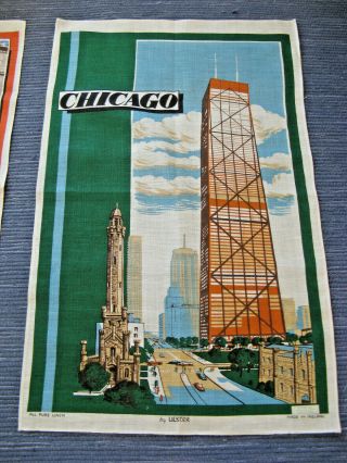 Vtg Chicago Souvenir Linen Tea Towel John Hancock Building By Ulster - Nwot