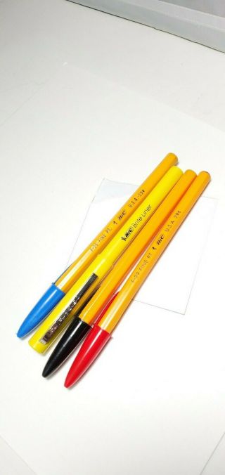 3 Vintage Bic Pens And A Highlighter - F - 25,  F - 29