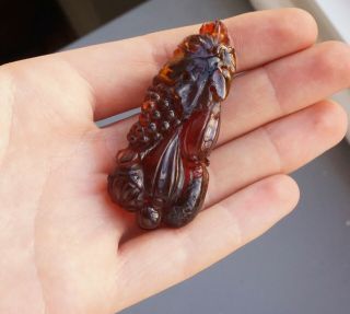 FINE Antique Chinese Qing Dynasty 19th Century Carved Amber Pendant 2